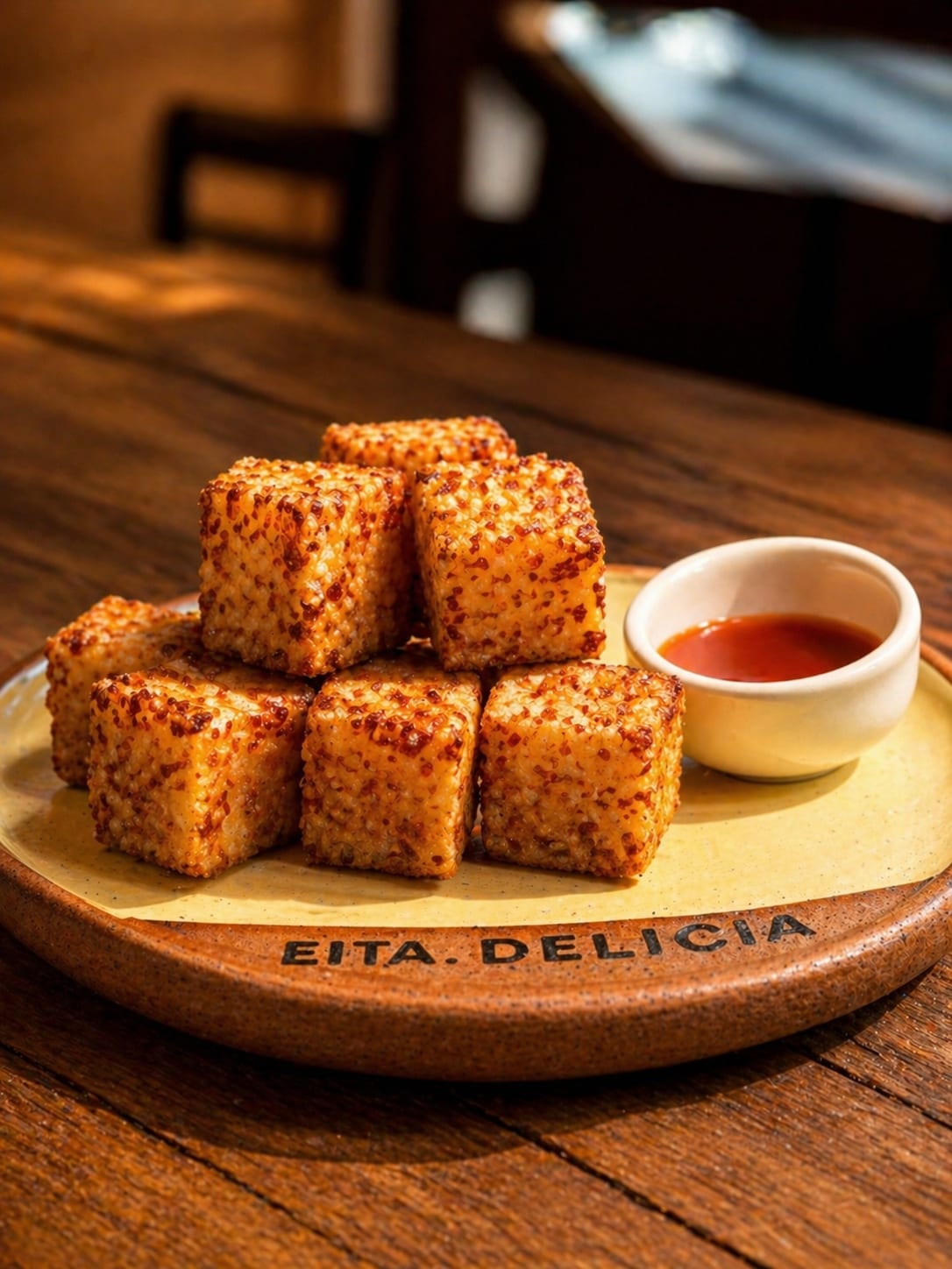 Dadinho de Tapioca com Geleia de Pimenta servido no Barnabé